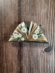 Open Book With Daisies  | Wooden Needle Minder